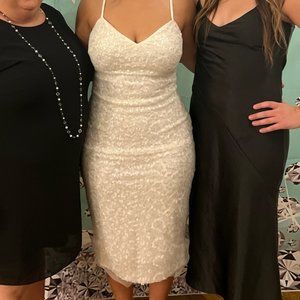 Bridal Shower Dress - White Sequin Midi